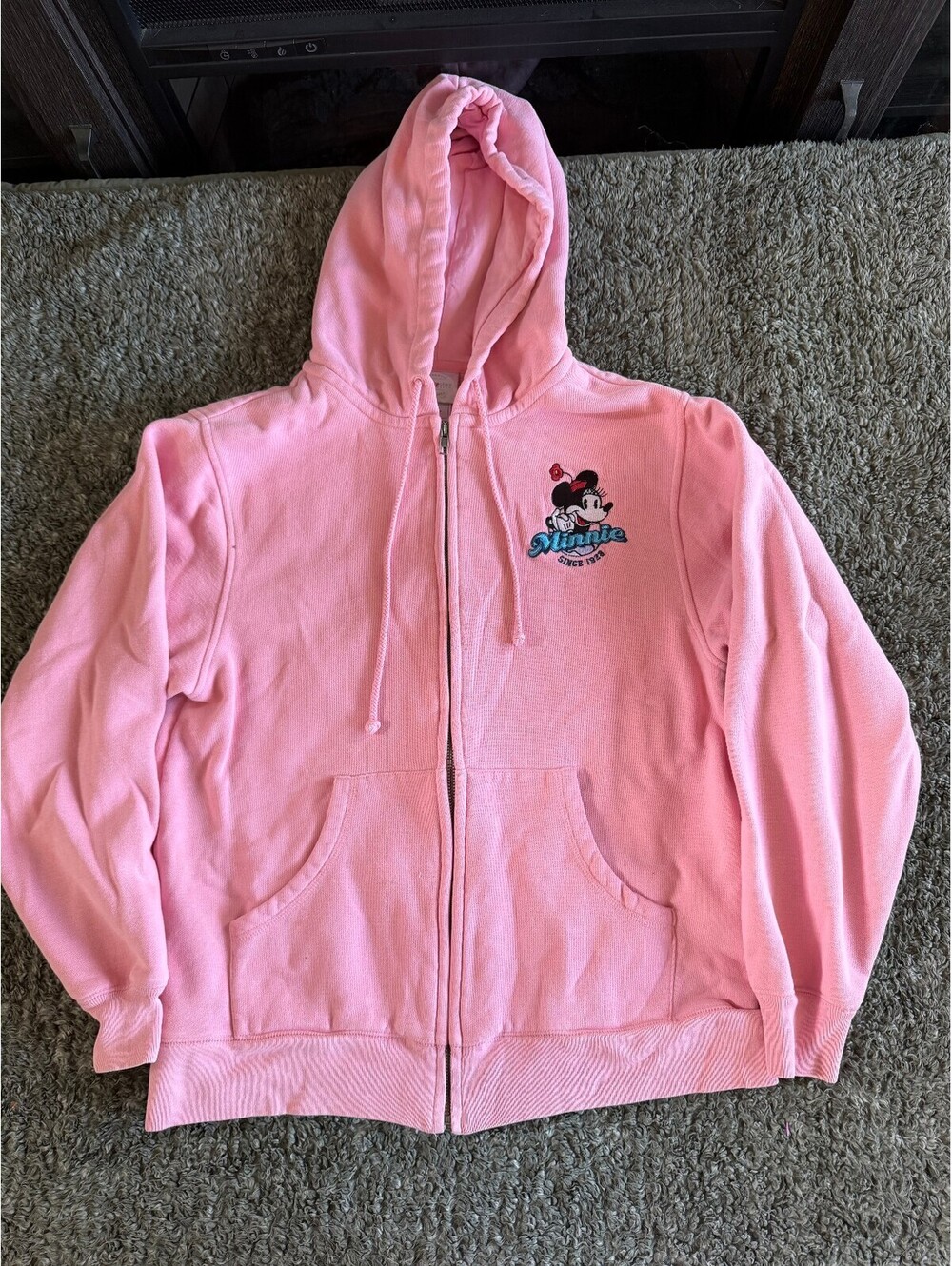 Disney Store Exclusive Minnie Mouse Pink Zip-Up Hoodie Sweatshirt Size Small 6/8